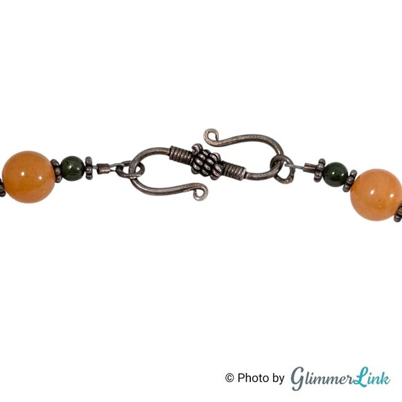 Vintage Sterling Silver Necklace Carnelian Quartz & Jade Beads 19" - Picture 13 of 14
